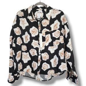 Nicolle Miller 100% linen Flax black white novelty clam shell print M Resort NWT